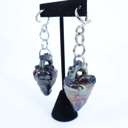 GLASSWEAR STUDIOS Handmade Anatomical Heart Weights Oil Slick 10g/2.5mm Hangers