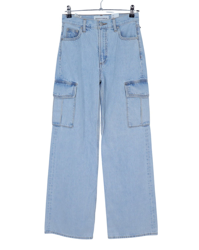 Denim Forum The Farrah Cargo Jeans Bleach Bleu NWT High Rise Women's 25