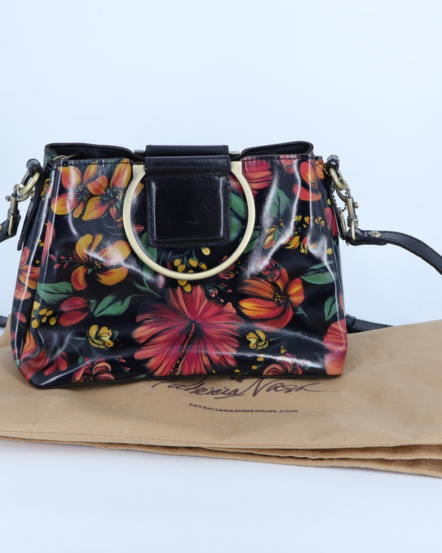 Patricia Nash Empoli Satchel Handbag Black Tropical Floral Leather Crossbody