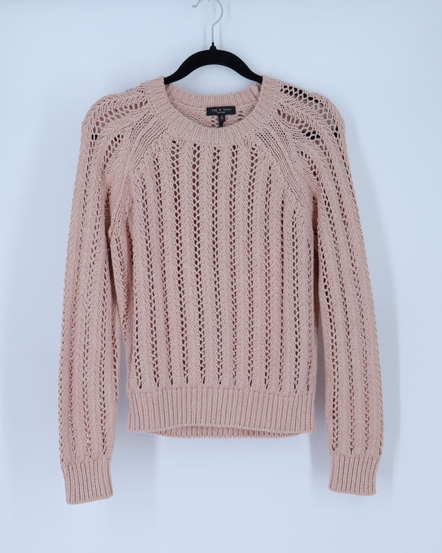 Rag & Bone Adrienne Crewneck Sweater Rose Dust Open Stitch Pullover Women's XS