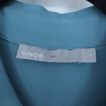 Vince Silk Button Up Blouse Seaglass Teal Lightweight Collared Women's 4