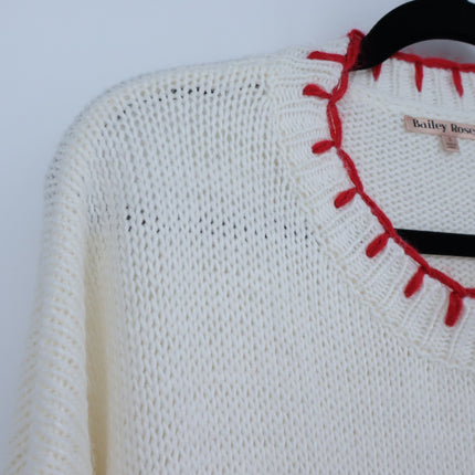 Bailey Rose Bow Pullover Sweater Cream and Red NWT Long Sleeve Women's S