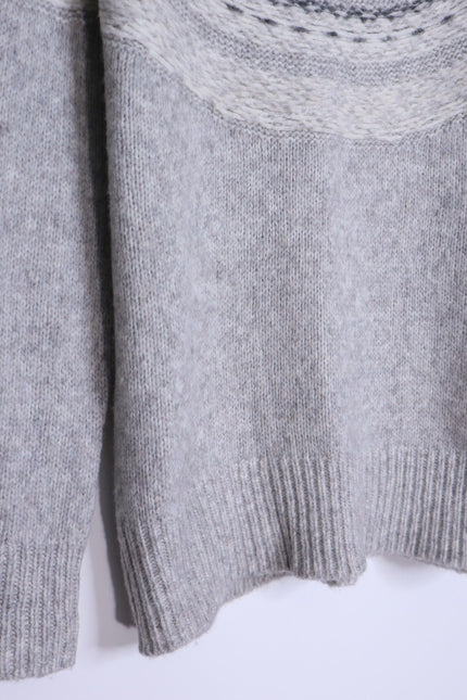 THEORY Fair Isle Sweater Melange Light Grey Wool Blend Long Sleeve Women's P/00