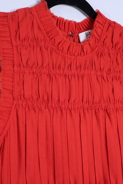 SEA Greir Pleating Crepe Mini Dress Poppy Orange Asymmetrical Skirt Women's S