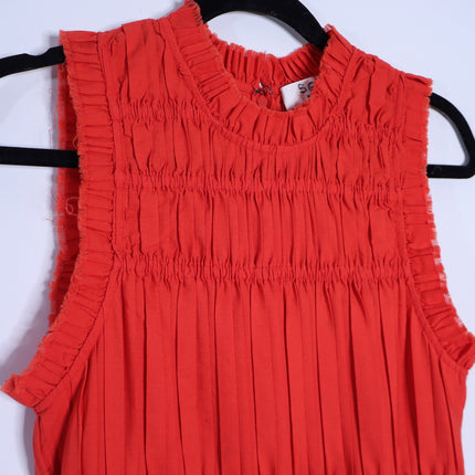 SEA Greir Pleating Crepe Mini Dress Poppy Orange Asymmetrical Skirt Women's S