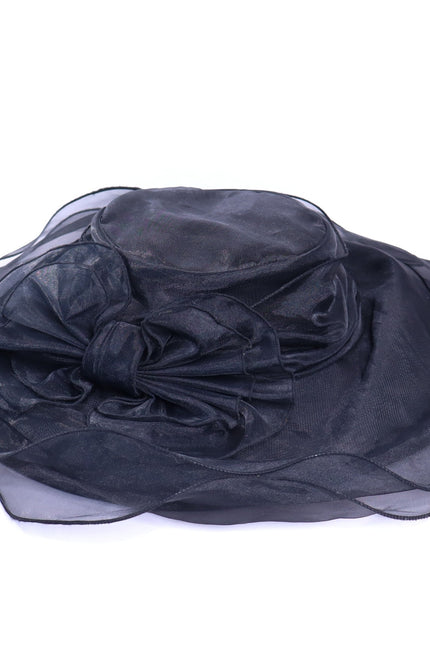 HAT-A-TUDE Black Layered Chiffon Derby Hat Wire Trim with Bow Women's OSFM