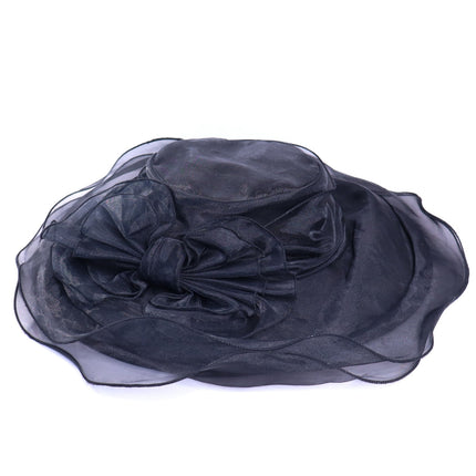 HAT-A-TUDE Black Layered Chiffon Derby Hat Wire Trim with Bow Women's OSFM
