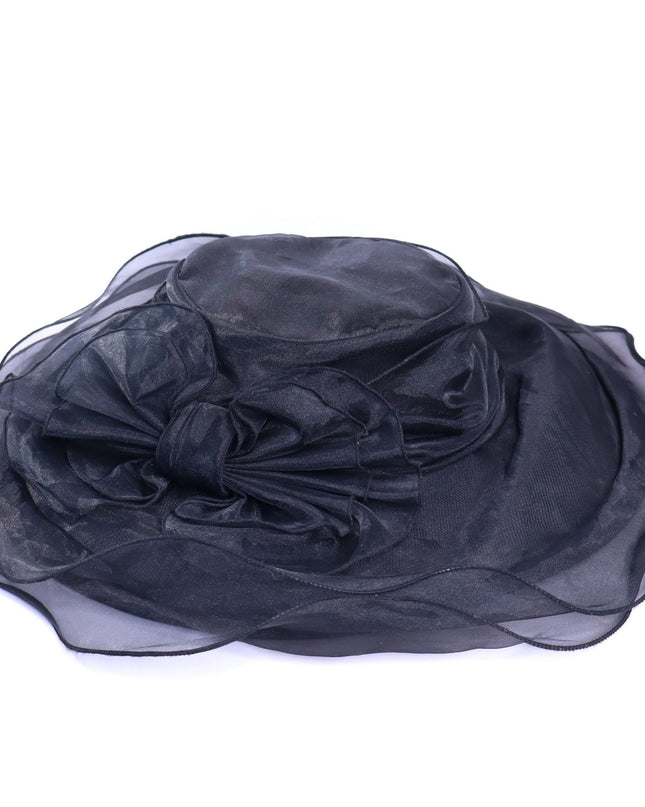 HAT-A-TUDE Black Layered Chiffon Derby Hat Wire Trim with Bow Women's OSFM