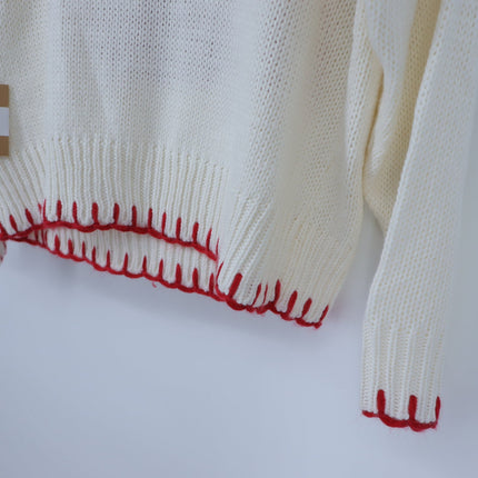 Bailey Rose Bow Pullover Sweater Cream and Red NWT Long Sleeve Women's S