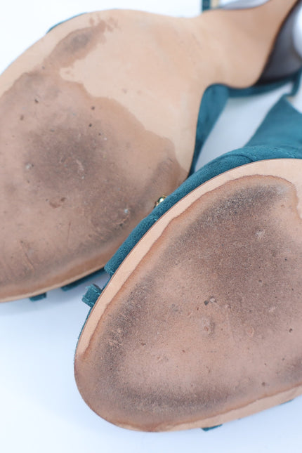 GIUSEPPE ZANOTTI Swarovski Gemmed Slingback Heel Teal Suede Women's 38.5/US 8.5