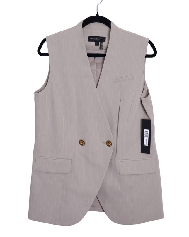 DONNA KARAN NWT Pinstripe Double Breasted Vest Cobblestone Cream Women's 10P