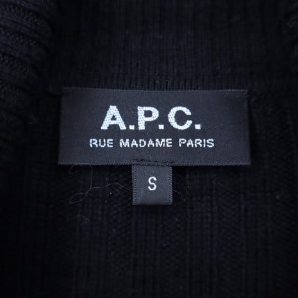 A.P.C Madelaine Pullover Sweater Black Merino Wool Ribbed Turtleneck Women's S