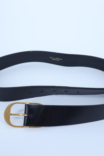 NILI LOTAN Leather Nili Belt Black with Antique Brass Buckle Women's O/S