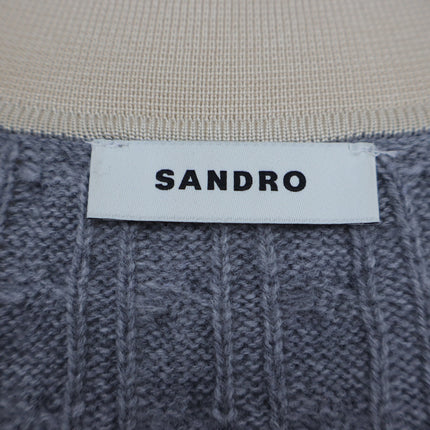 Sandro Nea Cable Knit Sweater Gray and Tan Collared Long Sleeve Women's 1/US S