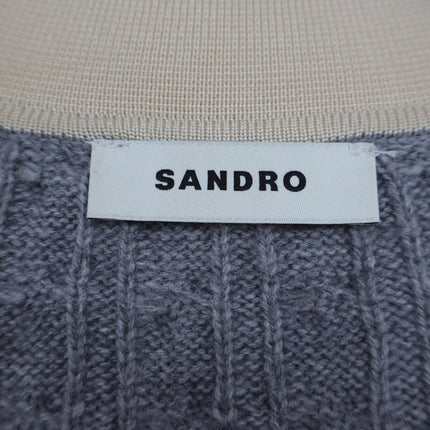 Sandro Nea Cable Knit Sweater Gray and Tan Collared Long Sleeve Women's 1/US S
