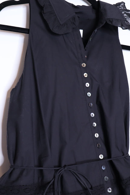 JOSLIN NEW Celia Trapeze Shirt Dress Black Organic Cotton Ruffled Lace Women's 2