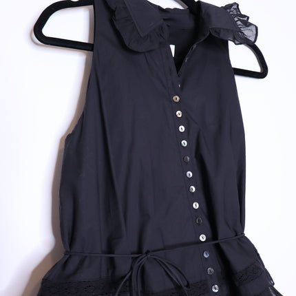 JOSLIN Celia Trapeze Shirt Dress NWT Black Organic Cotton Ruffled Lace Women's 2