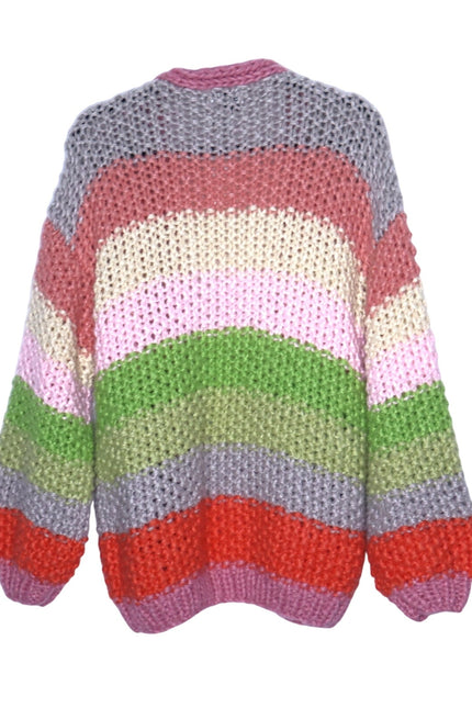 FRNCH NEW Lobelia Cardigan Pink Watermelon Oversized Chunky Knit Women's S/M