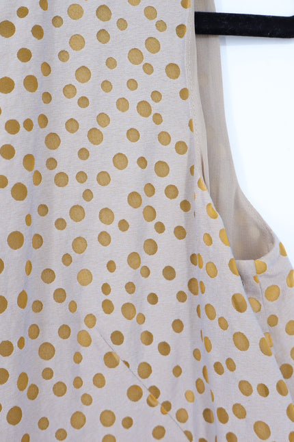 AKRIS PUNTO Sleeveless Polka Dot Flounce Dress Tan Gold Knee Length Women's 6