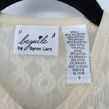 Beguile by Bryon Lars Motif Lace Sheath Dress Cream Blue NWT Belted Women's 0