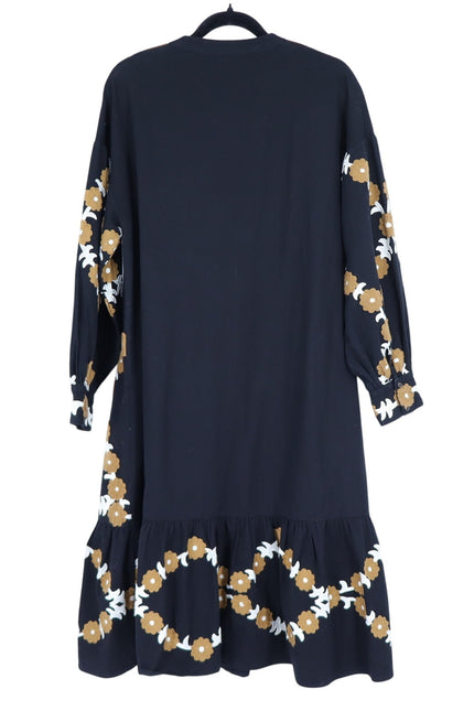 SEZANE Blandina Dress Black and Floral Ecru Embroidery Women's 40/US 8