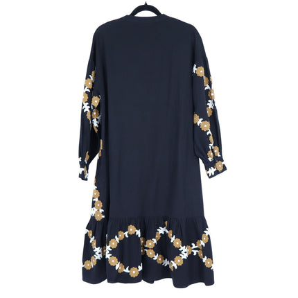 SEZANE Blandina Dress Black and Floral Ecru Embroidery Women's 40/US 8