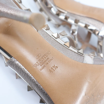 VALENTINO GARAVANI Rockstud Metallic Pumps Iron Ankle Strap Women's 41.5/US 11.5