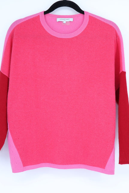 GERARD DAREL Jessie Colorblock Sweater Cashmere Pullover Pink Red Women's 1/US S
