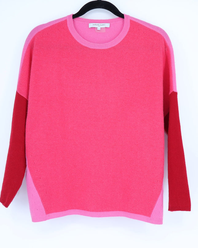 GERARD DAREL Jessie Colorblock Sweater Cashmere Pullover Pink Red Women's 1/US S