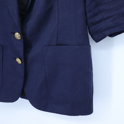 Smythe Linen Blazer Navy Blue 3/4 Sleeve Single Breasted Women's 4