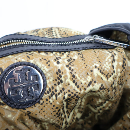 TORY BURCH Black Nylon Tote Bag Reptile Contrast Packable Travel Purse Beachwear