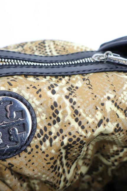 TORY BURCH Black Nylon Tote Bag Reptile Contrast Packable Travel Purse Beachwear