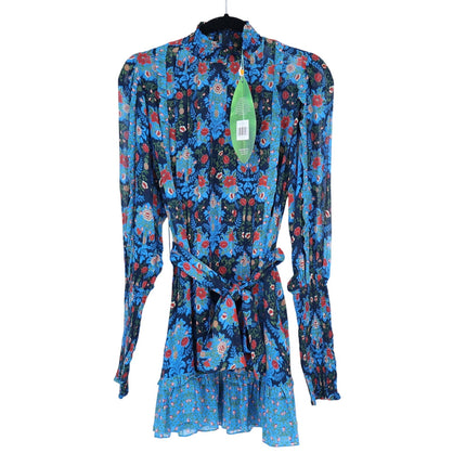 FARM RIO Blue Arabesque Dress NWT Floral High Neck Long Sleeve Women's XXS