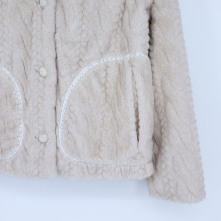 Avec Les Filles Faux Fur Cable Knit Jacket Beige Button Up Collared Women's XS