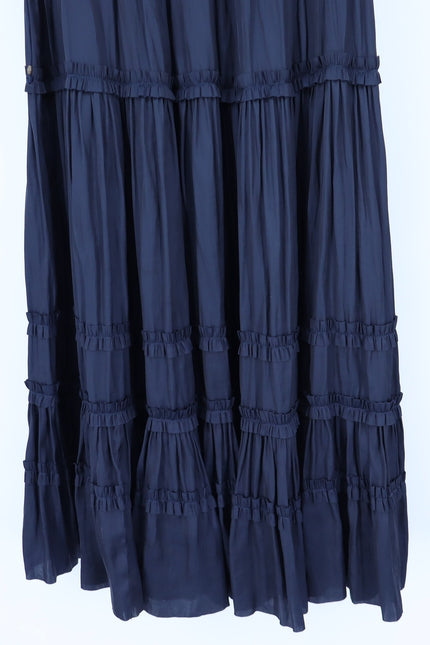ULLA JOHNSON Midnight Navy Isadora Dress Pleated Satin Midi Ruffled Women's 2