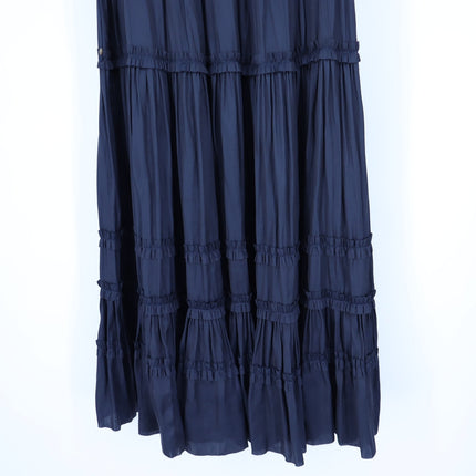 ULLA JOHNSON Midnight Navy Isadora Dress Pleated Satin Midi Ruffled Women's 2