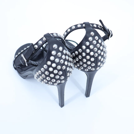 SAINT LAURENT Jane Studded Sandal Black Leather Heels Women's 35.5/US 5.5