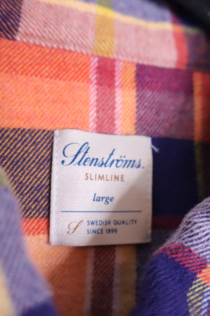 STENSTROMS Slimline Button Down Shirt Orange Multi Tartan Plaid Men's L