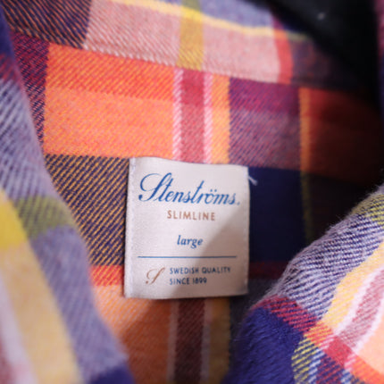 STENSTROMS Slimline Button Down Shirt Orange Multi Tartan Plaid Men's L