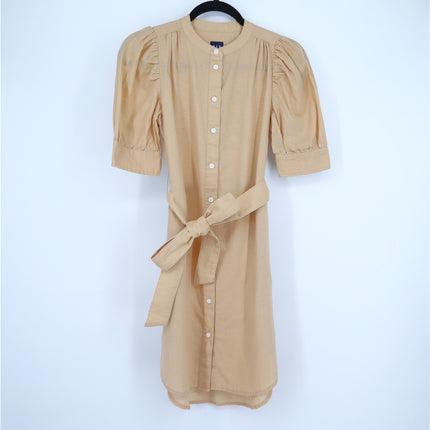 Gap Puff Sleeve Linen Cotton Shirtdress Beige NWT Belted Women's XXS
