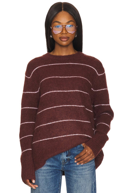 PISTOLA Ivy Pullover Sweater Terra Stripe Maroon Oversized Long Sleeve Women's S