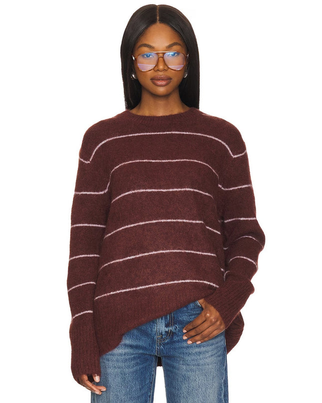 PISTOLA Ivy Pullover Sweater Terra Stripe Maroon Oversized Long Sleeve Women's S