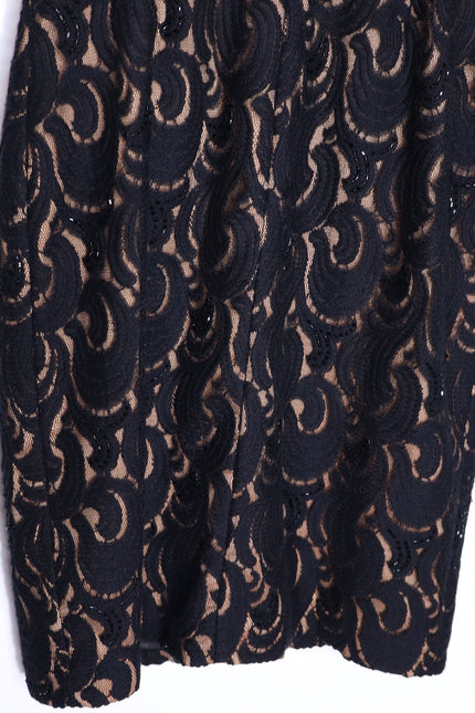 BADGLEY MISCHKA Lace Overlay Cocktail Dress Black V Neck Knee Length Women's 0
