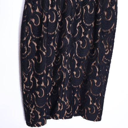BADGLEY MISCHKA Lace Overlay Cocktail Dress Black V Neck Knee Length Women's 0