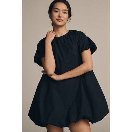 ANTHROPOLOGIE Puff Sleeve Bubble Mini Dress Navy Blue Relaxed Women's S