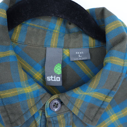 STIO Plaid Flannel Button Up Shirt Brown and Yellow Cotton Long Sleeve Men's L