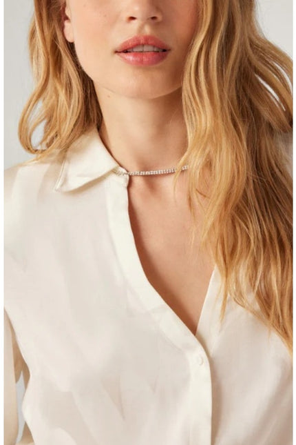 BA&SH Betsey Chain Trim Shirt Ecru White Neck Button Up Blouse Women's 3/US L