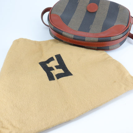 Fendi Pequin Striped Leather Crossbody Purse Round Brown Black Vintage 90's