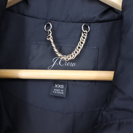 J. Crew Long Belted Puffer Coat Black Hooded Full Zip PrimaLoft Women's XXS
