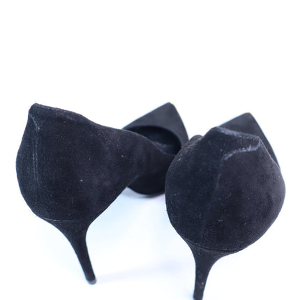 ALEXANDER MCQUEEN Gold Capped Suede Pumps Black Pointed Toe Women's 35.5/US 5.5